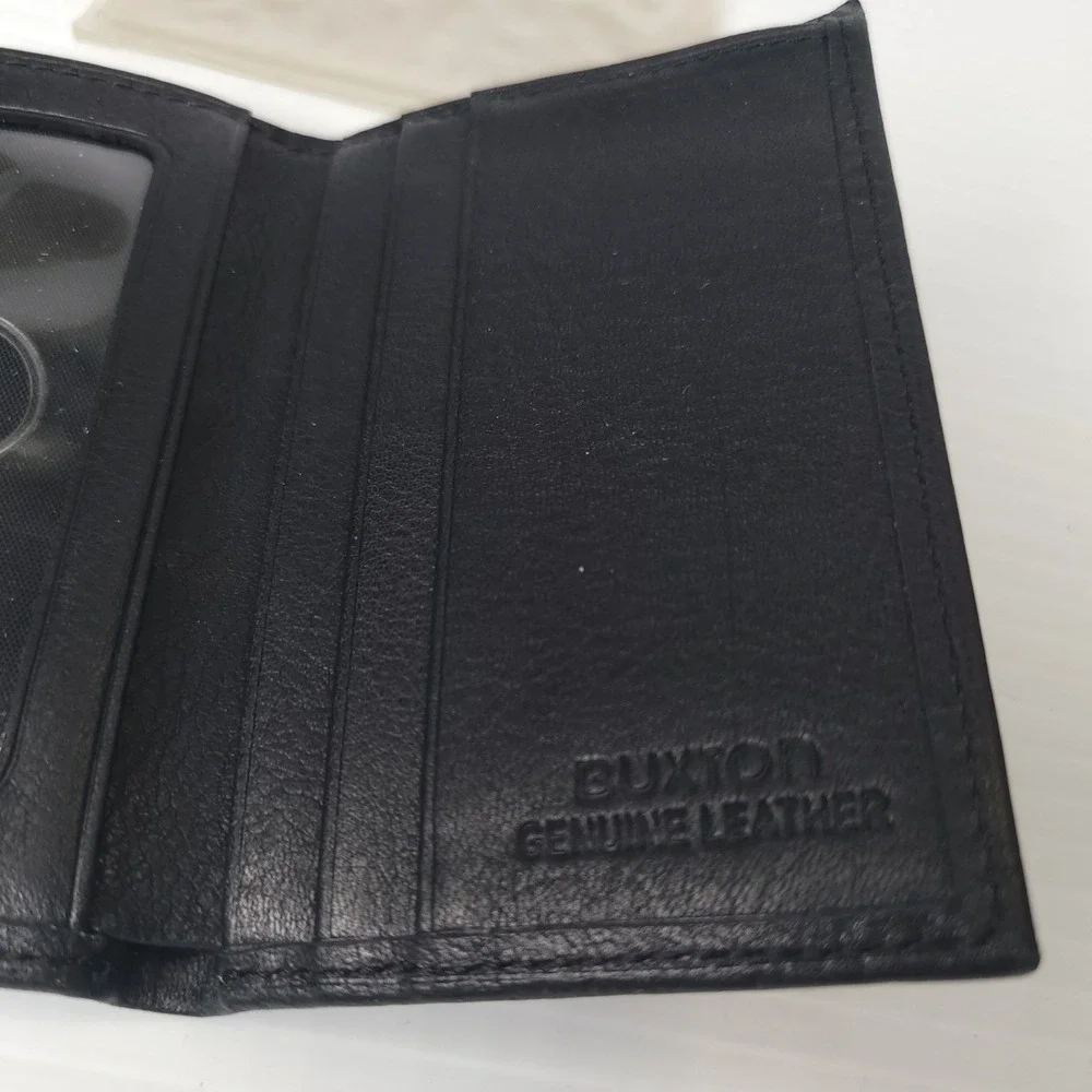 Buxton Trifold Wallet Mens Black Leather ID Window Credit Card Holder‎ NEW